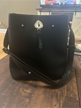 kate spade Black Leather Crossbody with Silver Spade Hardware
